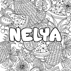 Coloraci&oacute;n del nombre NELYA - decorado mandala de frutas
