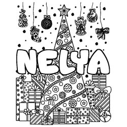 Coloraci&oacute;n del nombre NELYA - decorado &aacute;rbol de Navidad y regalos