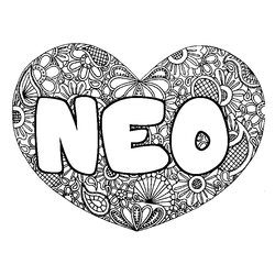 Coloraci&oacute;n del nombre NEO - decorado mandala de coraz&oacute;n