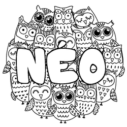 Coloraci&oacute;n del nombre N&Eacute;O - decorado b&uacute;hos