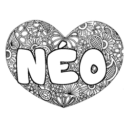 Coloraci&oacute;n del nombre N&Eacute;O - decorado mandala de coraz&oacute;n