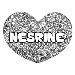 Coloraci&oacute;n del nombre NESRINE - decorado mandala de coraz&oacute;n