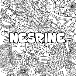 Coloraci&oacute;n del nombre NESRINE - decorado mandala de frutas