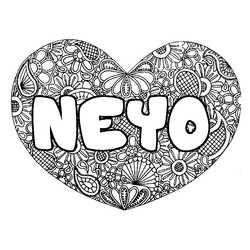 Coloraci&oacute;n del nombre NEYO - decorado mandala de coraz&oacute;n