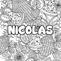 Coloraci&oacute;n del nombre NICOLAS - decorado mandala de frutas