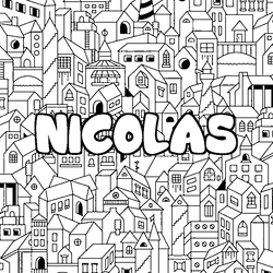 Coloraci&oacute;n del nombre NICOLAS - decorado ciudad