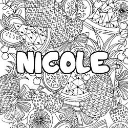 Coloraci&oacute;n del nombre NICOLE - decorado mandala de frutas