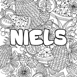 Coloraci&oacute;n del nombre NIELS - decorado mandala de frutas