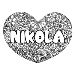 Coloraci&oacute;n del nombre NIKOLA - decorado mandala de coraz&oacute;n