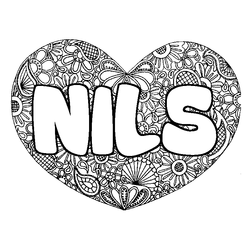 Coloraci&oacute;n del nombre NILS - decorado mandala de coraz&oacute;n
