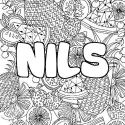 Coloraci&oacute;n del nombre NILS - decorado mandala de frutas