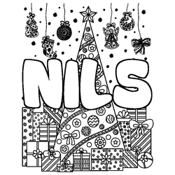 Coloraci&oacute;n del nombre NILS - decorado &aacute;rbol de Navidad y regalos