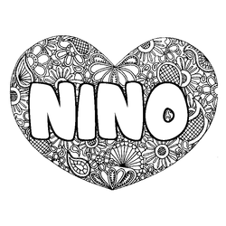 Coloraci&oacute;n del nombre NINO - decorado mandala de coraz&oacute;n