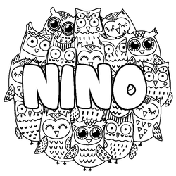Coloraci&oacute;n del nombre NINO - decorado b&uacute;hos