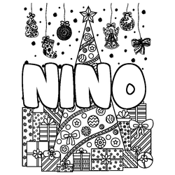 Coloraci&oacute;n del nombre NINO - decorado &aacute;rbol de Navidad y regalos