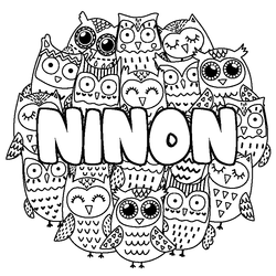 Coloraci&oacute;n del nombre NINON - decorado b&uacute;hos