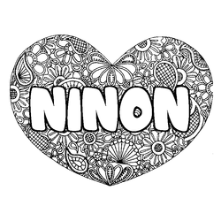 Coloraci&oacute;n del nombre NINON - decorado mandala de coraz&oacute;n