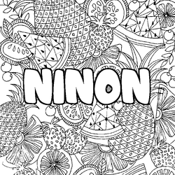 Coloraci&oacute;n del nombre NINON - decorado mandala de frutas