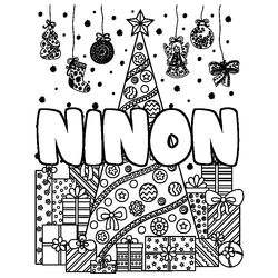 Coloraci&oacute;n del nombre NINON - decorado &aacute;rbol de Navidad y regalos