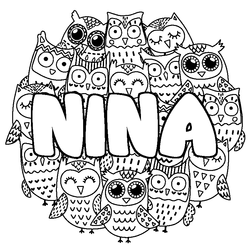 Coloraci&oacute;n del nombre NINA - decorado b&uacute;hos
