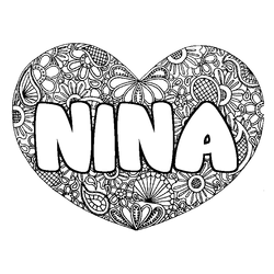 Coloraci&oacute;n del nombre NINA - decorado mandala de coraz&oacute;n