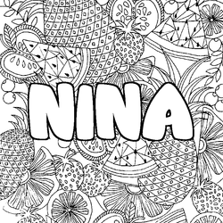 Coloraci&oacute;n del nombre NINA - decorado mandala de frutas