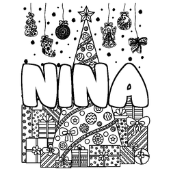 Coloraci&oacute;n del nombre NINA - decorado &aacute;rbol de Navidad y regalos
