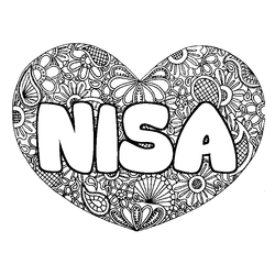 Coloraci&oacute;n del nombre NISA - decorado mandala de coraz&oacute;n