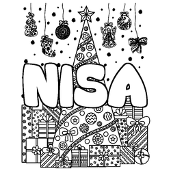 Coloraci&oacute;n del nombre NISA - decorado &aacute;rbol de Navidad y regalos