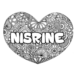 Coloraci&oacute;n del nombre NISRINE - decorado mandala de coraz&oacute;n