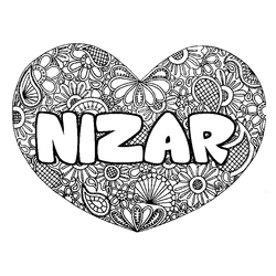 Coloraci&oacute;n del nombre NIZAR - decorado mandala de coraz&oacute;n