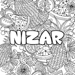 Coloraci&oacute;n del nombre NIZAR - decorado mandala de frutas
