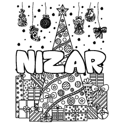 Coloraci&oacute;n del nombre NIZAR - decorado &aacute;rbol de Navidad y regalos