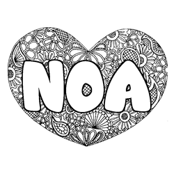 Coloraci&oacute;n del nombre NOA - decorado mandala de coraz&oacute;n