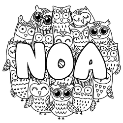 Coloraci&oacute;n del nombre NOA - decorado b&uacute;hos