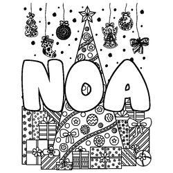 Coloraci&oacute;n del nombre NOA - decorado &aacute;rbol de Navidad y regalos