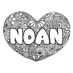 Coloraci&oacute;n del nombre NOAN - decorado mandala de coraz&oacute;n