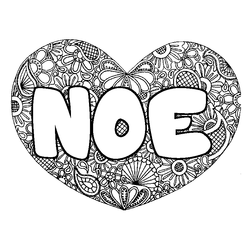 Coloraci&oacute;n del nombre NOE - decorado mandala de coraz&oacute;n