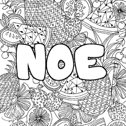 Coloraci&oacute;n del nombre NOE - decorado mandala de frutas