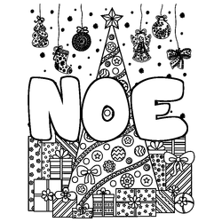 Coloraci&oacute;n del nombre NOE - decorado &aacute;rbol de Navidad y regalos