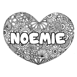 Coloraci&oacute;n del nombre NOEMIE - decorado mandala de coraz&oacute;n