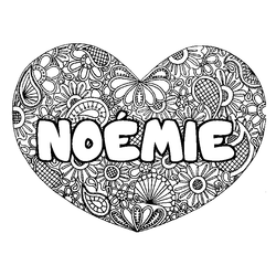 Coloraci&oacute;n del nombre NO&Eacute;MIE - decorado mandala de coraz&oacute;n