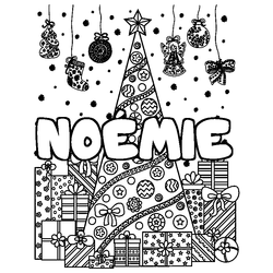 Coloraci&oacute;n del nombre NO&Eacute;MIE - decorado &aacute;rbol de Navidad y regalos