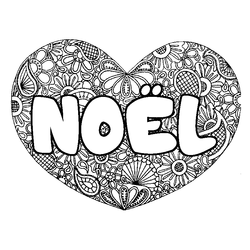 Coloraci&oacute;n del nombre NO&Euml;L - decorado mandala de coraz&oacute;n