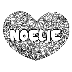 Coloraci&oacute;n del nombre NOELIE - decorado mandala de coraz&oacute;n