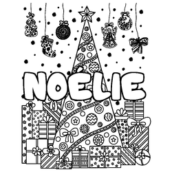 Coloraci&oacute;n del nombre NO&Eacute;LIE - decorado &aacute;rbol de Navidad y regalos