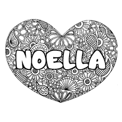 Coloraci&oacute;n del nombre NOELLA - decorado mandala de coraz&oacute;n