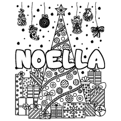 Coloraci&oacute;n del nombre NOELLA - decorado &aacute;rbol de Navidad y regalos