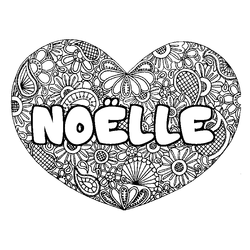 Coloraci&oacute;n del nombre NO&Euml;LLE - decorado mandala de coraz&oacute;n