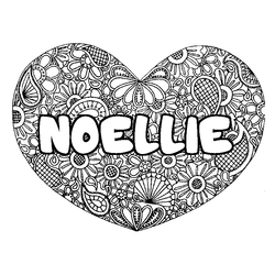 Coloraci&oacute;n del nombre NOELLIE - decorado mandala de coraz&oacute;n
